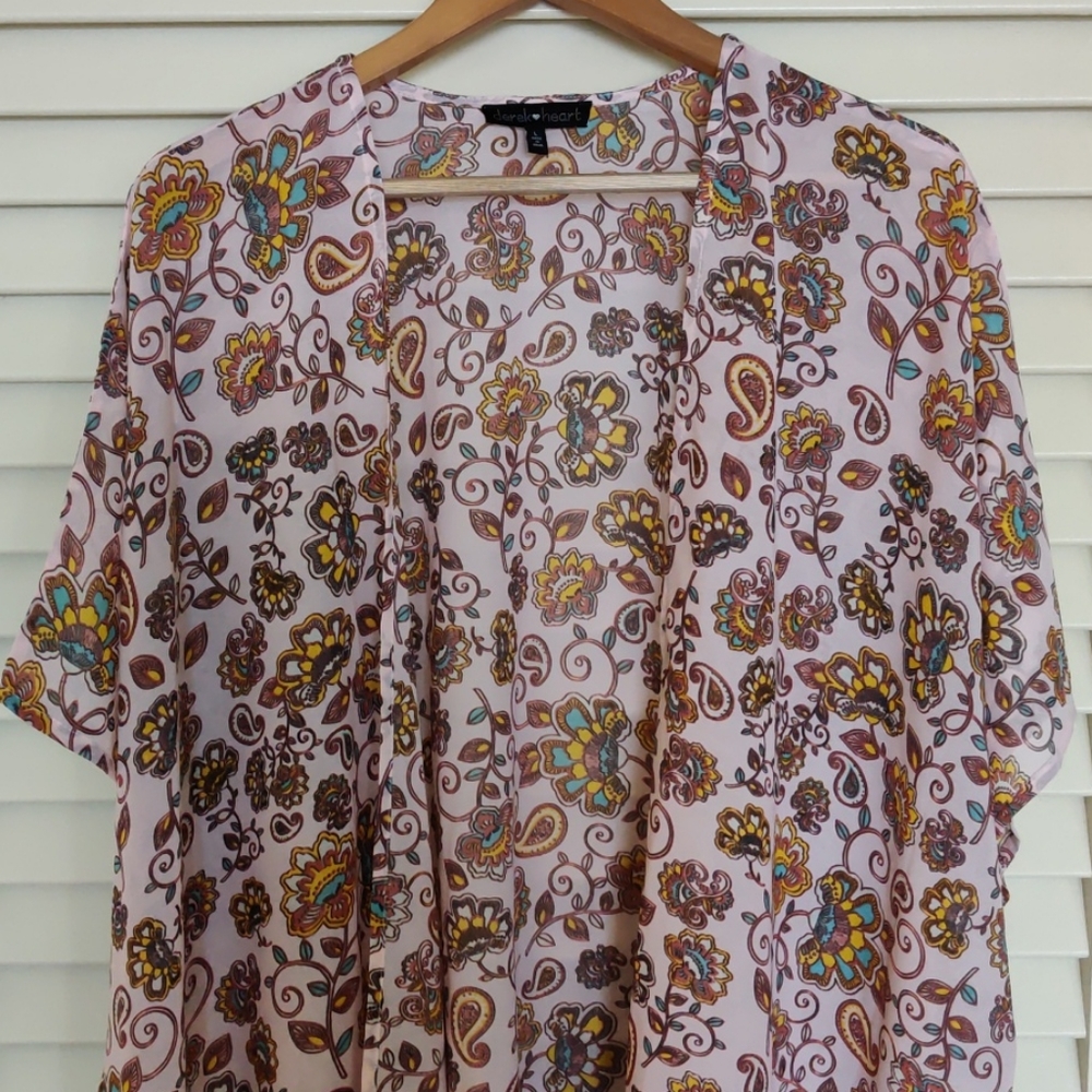 Derek Heart Kimono Wrap Beach Swimsuit Cover Up Paisley Floral Pink - Picture 2 of 7